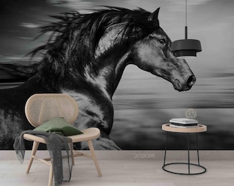 Black Horse Wall Mural – Peel and Stick Wallpaper, Custom Size