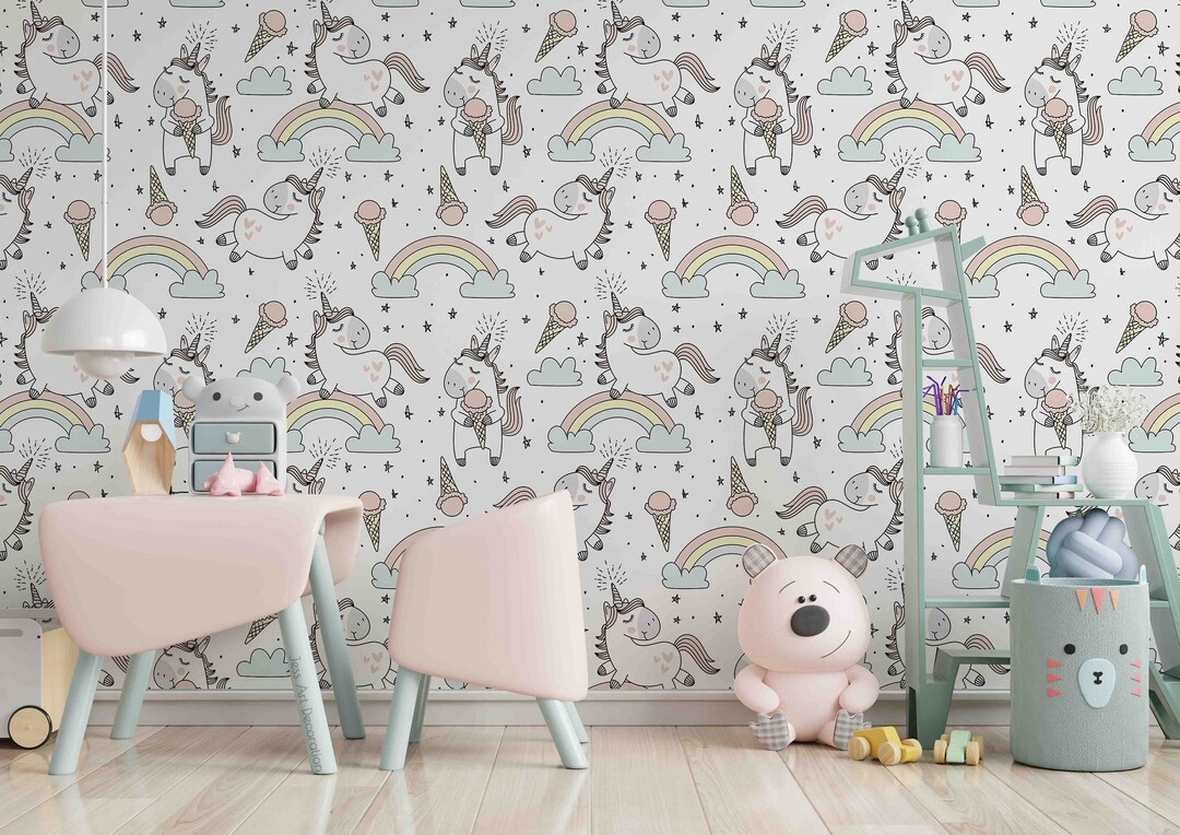 Unicorn Rainbow Wallpaper, Removable Peel and Stick Wall Mural ...