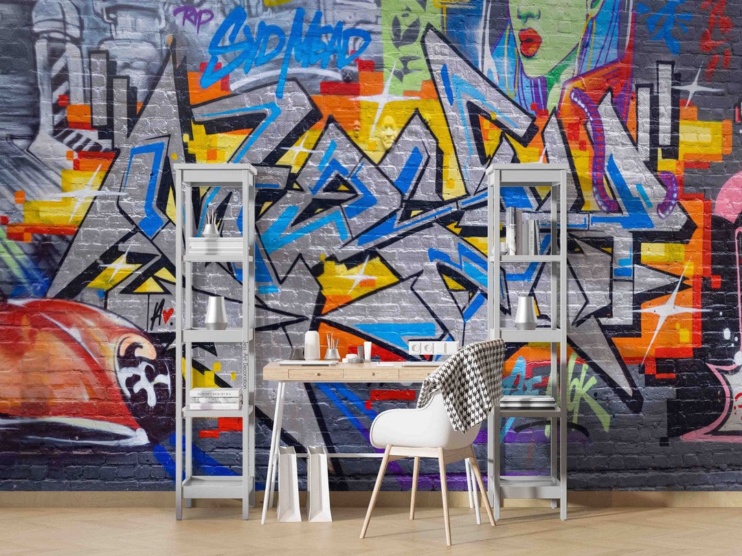 3D Brick Graffiti Wallpaper, Removable Peel and Stick Wall Mural - Etsy