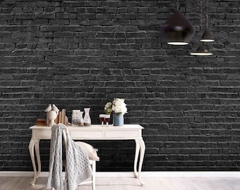 Papel pintado con textura de ladrillo 3D negro, mural de pared removible