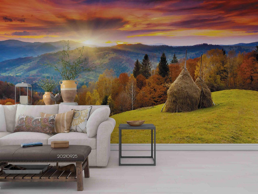 Sunrise Mountain Landscape Wall Mural – 3D Forest, Peel and Stick - Etsy