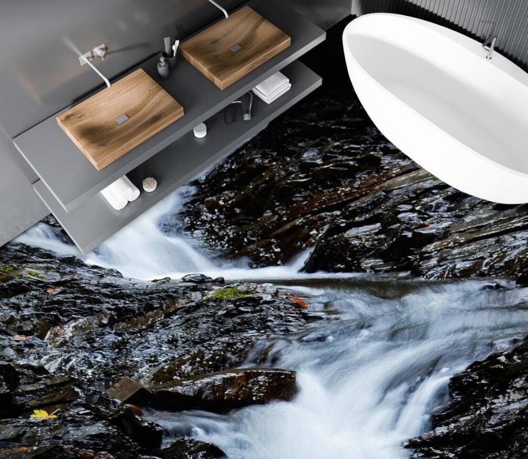 3D Nature Rock River, Vinyl Floor Mural, Self-adhesive Vinyl, Floor Art ...