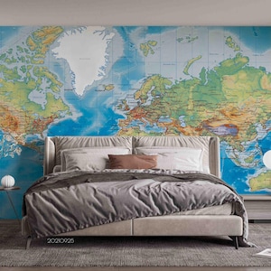 Weltkarte Wandbild - klassische blaue Tapete, zum Abziehen und Aufkleben, Wandkunst für Wohnzimmer, Schlafzimmer, Büro