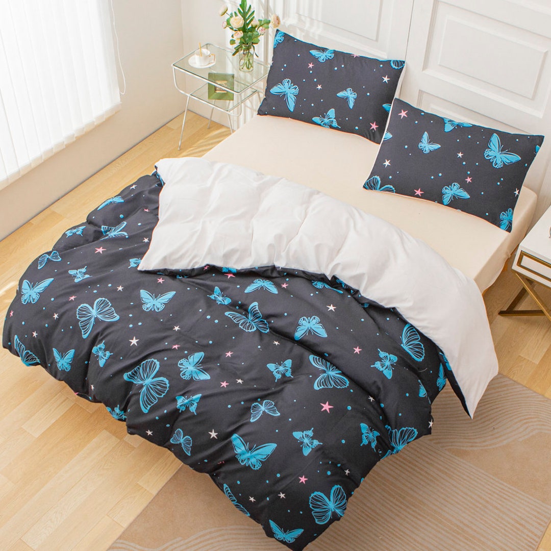 3D Butterfly Duvet Covers Set Pattern Quilt Cover Blue Etsy