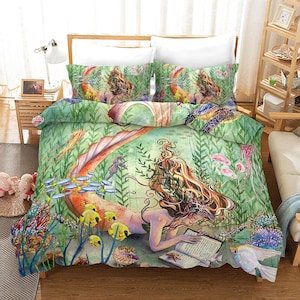 3D Ocean Mermaid Bedding Set Quilt Cover Quilt Duvet Cover ,Pillowcases Personalized  Bedding,Queen, King ,Full, Double 3 Pcs 250