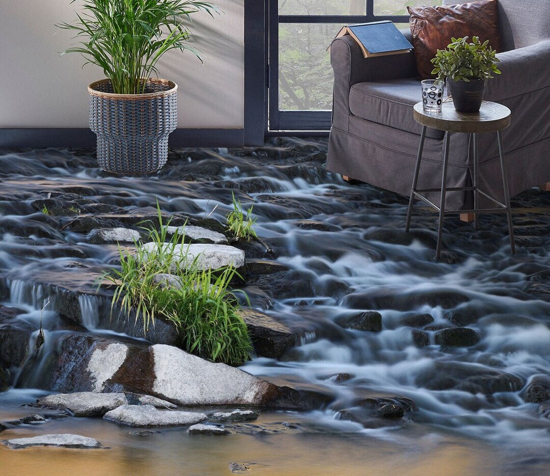 3D River Stream Stone Nature, Vinyl Floor Mural, Self-adhesive Vinyl ...