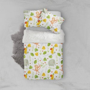Set copripiumini elefante 3D, copripiumino scimmia, set biancheria da letto pappagallo, copertina doona foglia tropicale, biancheria da letto doppia cartone animato, set biancheria da letto per bambini