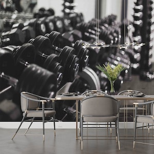 Barbell 3D Removable Wallpaper, Sports Fitness Wall Mural