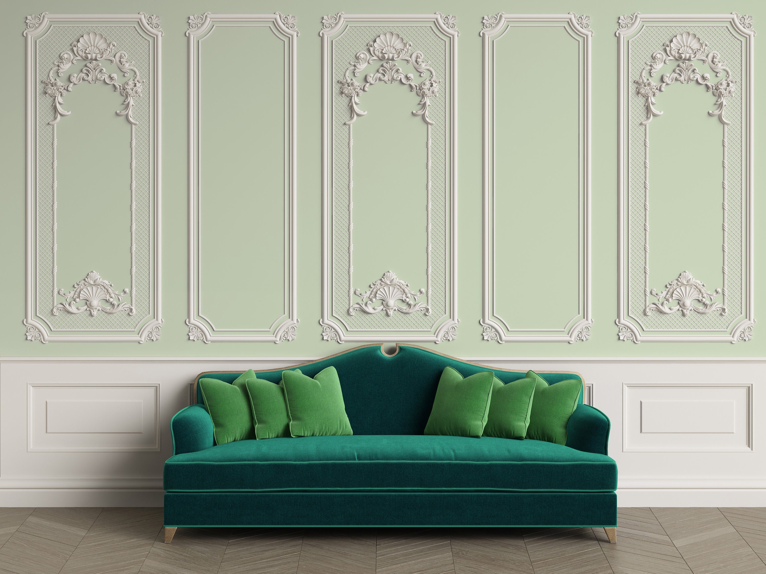 3D Classic interior wall with cornice and moldings Mural Etsy