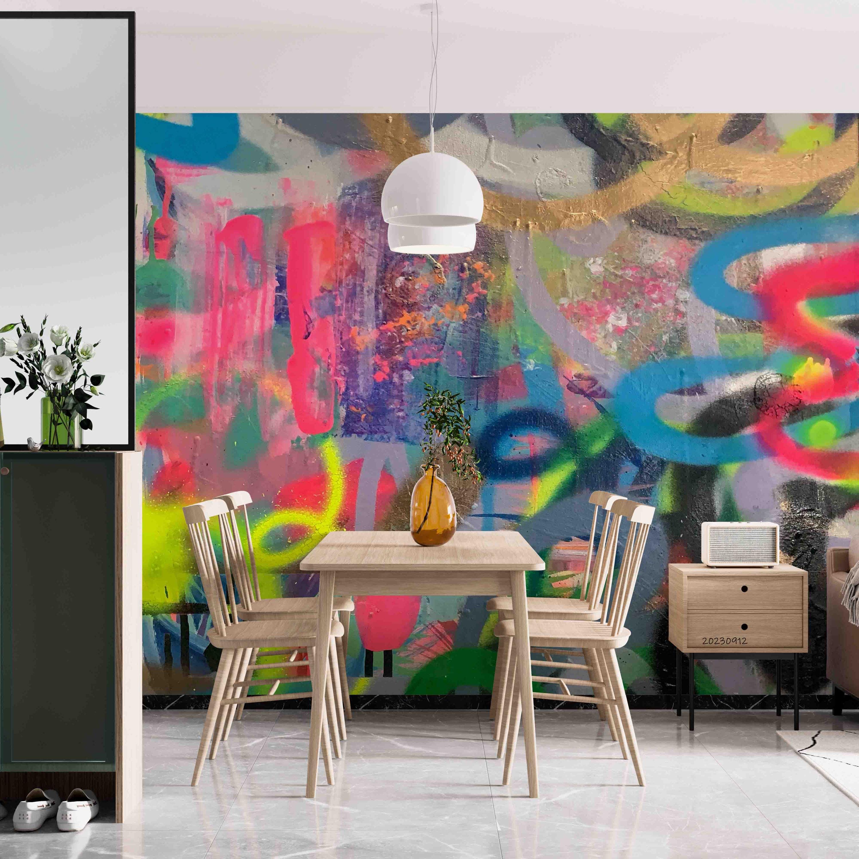Abstract Graffiti Wall Mural – Colorful 3D Peel and Stick Wallpaper - Etsy