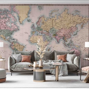 Papel tapiz retro con mapa del mundo en 3D, papel tapiz extraíble, Mural de pared para pelar y pegar, decoración de pared para sala de juegos, r