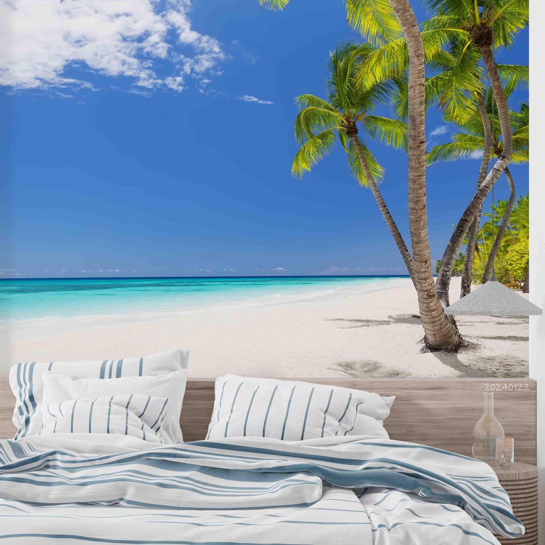 Beach Palm Trees Wallpaper Mural – Peel and Stick, Tropical Sea - Etsy