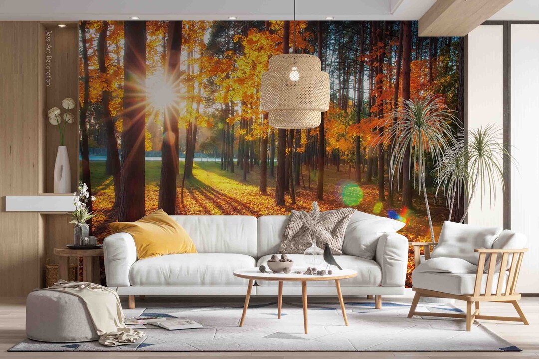 Autumn Forest Sunshine Peel and Stick Wallpaper Mural - Etsy