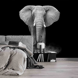 Carta da parati rimovibile con animali elefante 3D grigio Carta da parati rimovibile: decorazione murale con stacca e incolla, carta da parati per sala giochi, r