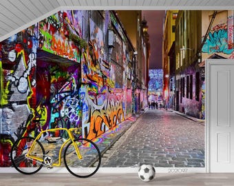 Colorful Graffiti Street Wall Mural – Peel and Stick Wallpaper