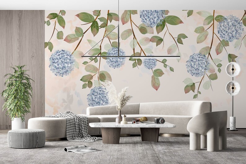 Floral Hydrangea Branch 3D Wallpaper, Peel and Stick Wall Mural - Etsy