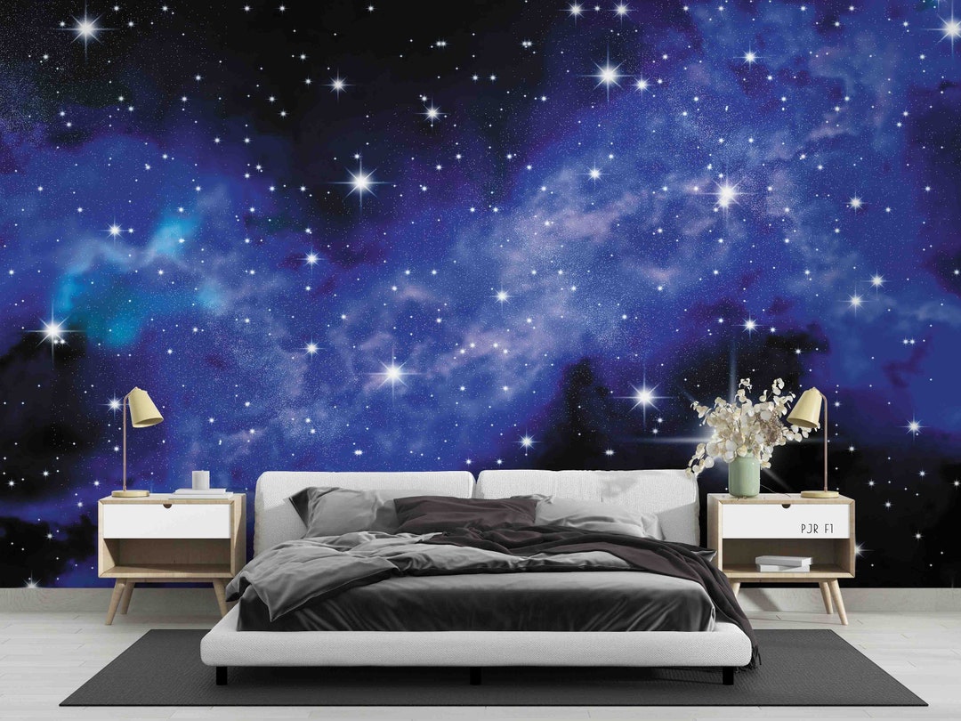 3D Space Stars Wallpaper, Blue Galaxy Peel and Stick Wall Mural - Etsy ...