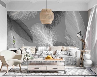 Feathers Black And White Peel And Stick Wallpaper – Uniquely Wallpaper - View #4