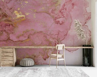 Pink Marble Texture Wallpaper, Stone Wall Mural, Peel and Stick
