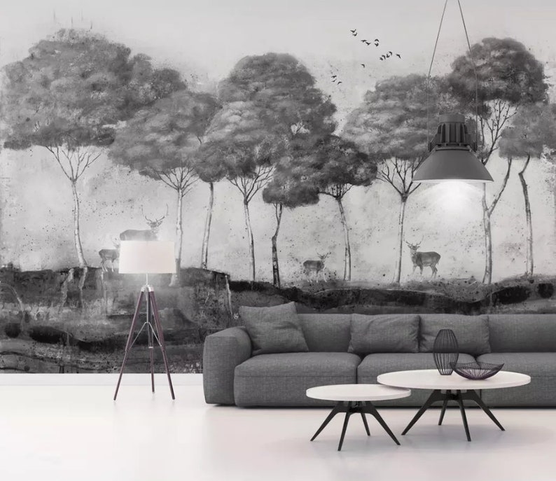 Wall Mural,Vintage art,Peel and Stick Tropical Wallpaper Removable Self Adhesive Wallpaper 3D Black and white
