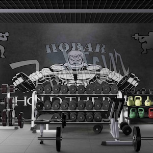 Gym Wall Mural – 3D Muscular Man Barbell Sports Wallpaper, Peel and Stick Wallpaper, Wall Art for Living Room, Bedroom, Office