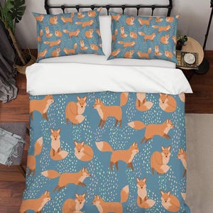 3D Cartoon Bettwäsche Set, Fuchs Quilt Cover, Muster Bettwäsche Set, Blauer Doona Bezug, Orange Doppelbettwäsche, Blaue Bettwäsche