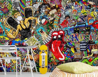 Colorful Graffiti Wall Mural – Peel and Stick Wallpaper