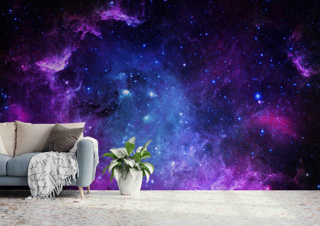 Galaxy Wall Mural – 3D Purple Blue Starry Sky Wallpaper, Peel and Stick ...