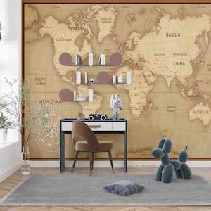 3D Retro Wereldkaart Wallpaper-Kinderkamer Wallpaper Verwisselbare Wallpaper-Peel en stick Muurschildering, Speelkamer Wallpaper Muurdecor 25