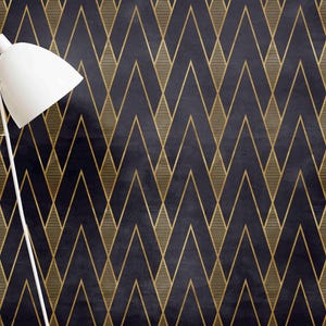 Carta da parati moderna – Carta da parati geometrica 3D con linee dorate e sfondo nero, carta da parati staccabile e adesiva, arte murale per soggiorno, camera da letto, ufficio