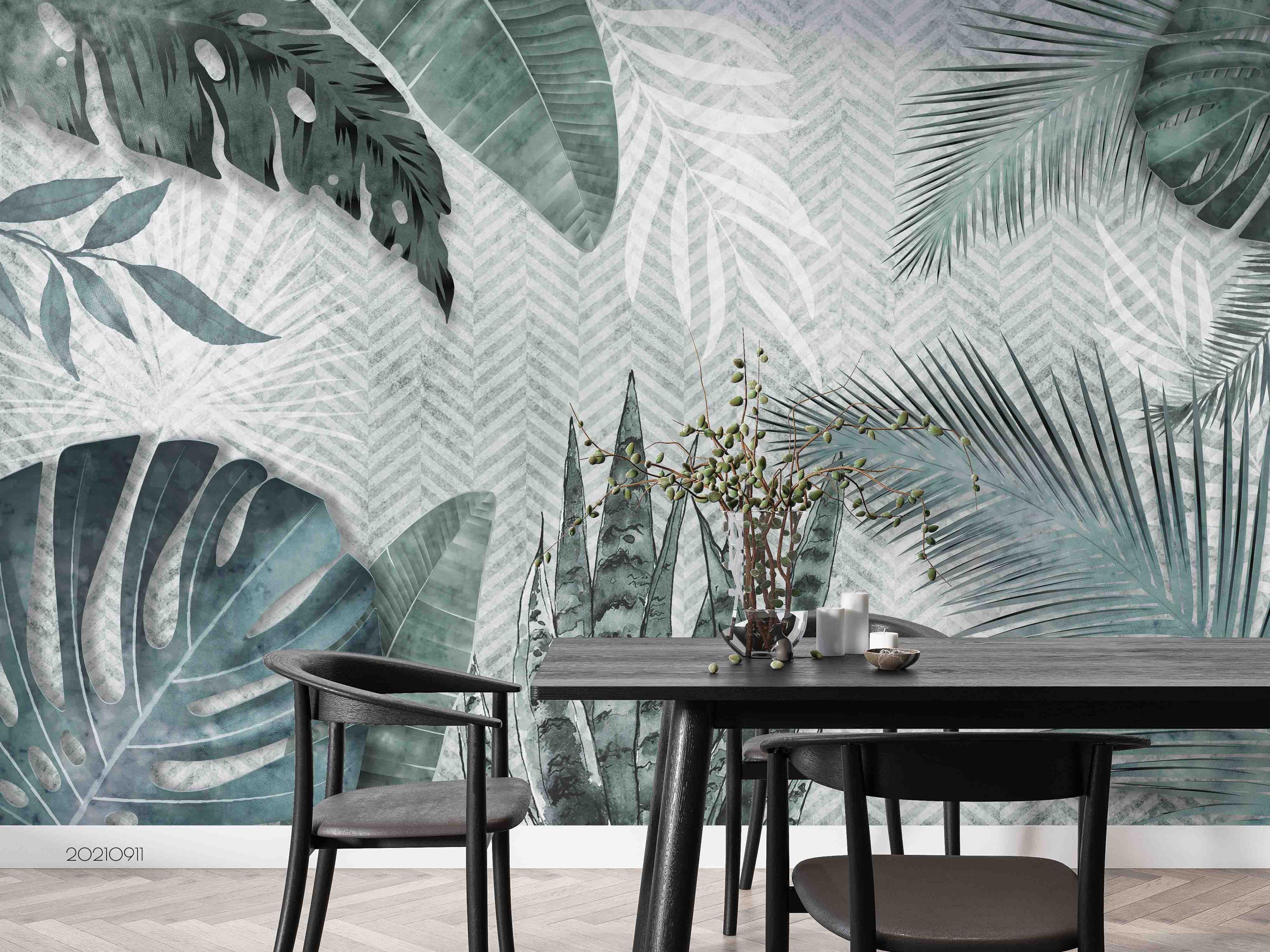 Tropical Leaves Wall Mural – Green Leaf Wallpaper, Peel and Stick - Etsy