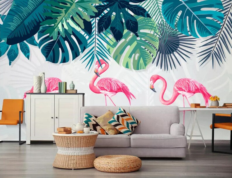 3D Flamingos In The Leaves 993 Wall Murals