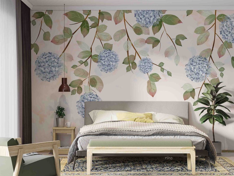 Floral Hydrangea Branch 3D Wallpaper, Peel and Stick Wall Mural - Etsy