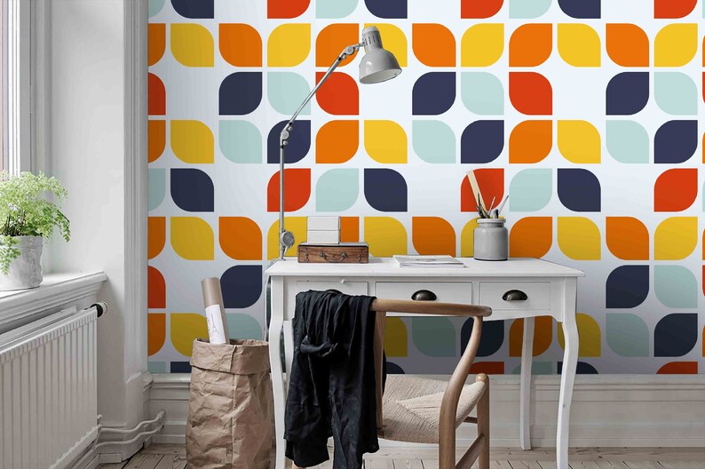 Removable Self Adhesive Wallpaper Wall Mural,Vintage art,Peel and Stick Geometric shape Wallpaper 3D Warm color