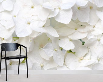 3D White Floral Wallpaper, Removable Peel and Stick Wall Mural