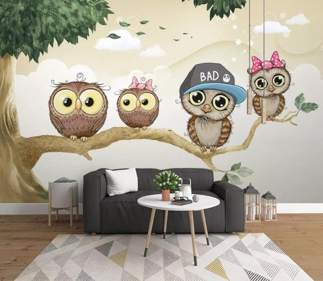 3D Owl Wallpaper, Cartoon Wall Mural, Animals Wall Decor, Kids Wall Art,  Peel and Stick, Removable Wallpaper, Wall Sticker - Etsy