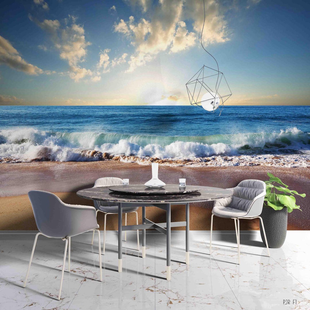 Beach Scene Wall Mural – Blue Sea & Sunny Sky, Peel and Stick Wallpaper ...