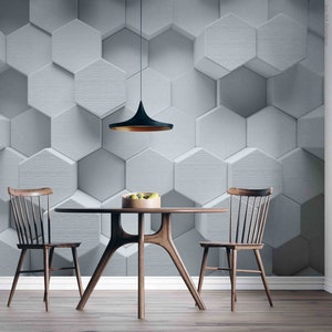 3D White Hexagon Removable Wallpaper, Peel and Stick Wall Mural