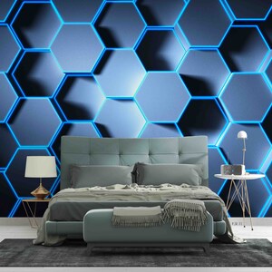 Carta da parati rimovibile con linea esagonale geometrica 3D Carta da parati rimovibile: decorazione murale con stacca e incolla, carta da parati per sala giochi, r