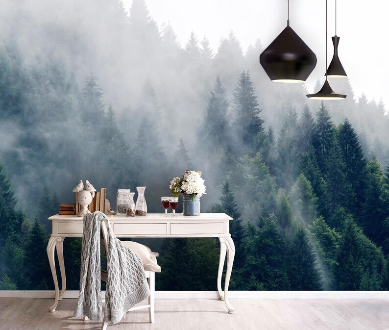 3D Clouds Pine Forest Wallpaper Removable Self Adhesive Etsy