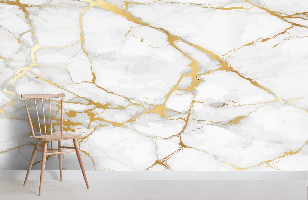3D Marble Texture Wallpaper, Jazz White Wall Mural, Gold Wall Decor