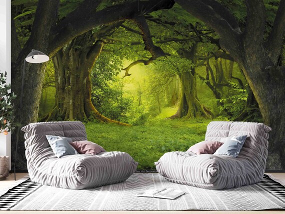 Déco Murale Adhésive - Forêt Verte En 3D, Autocollant Facile à Poser Et à Retirer