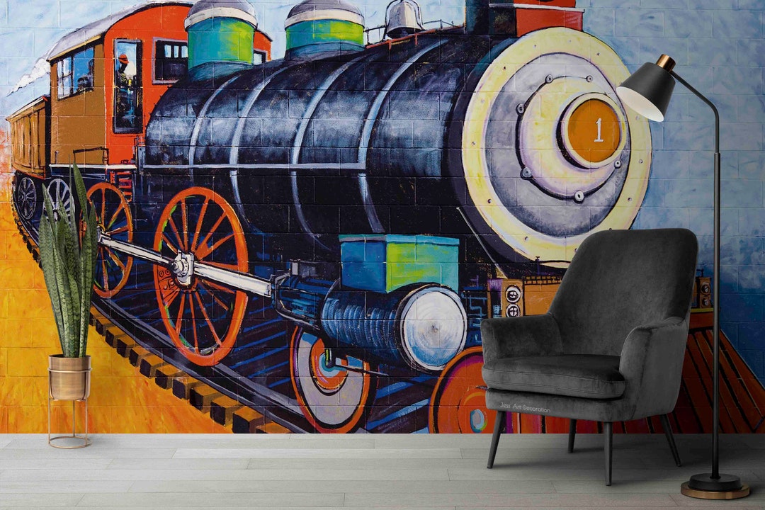 3D Hand Draw Locomotive Wallpaper-nursery Wllpaper Removable - Etsy