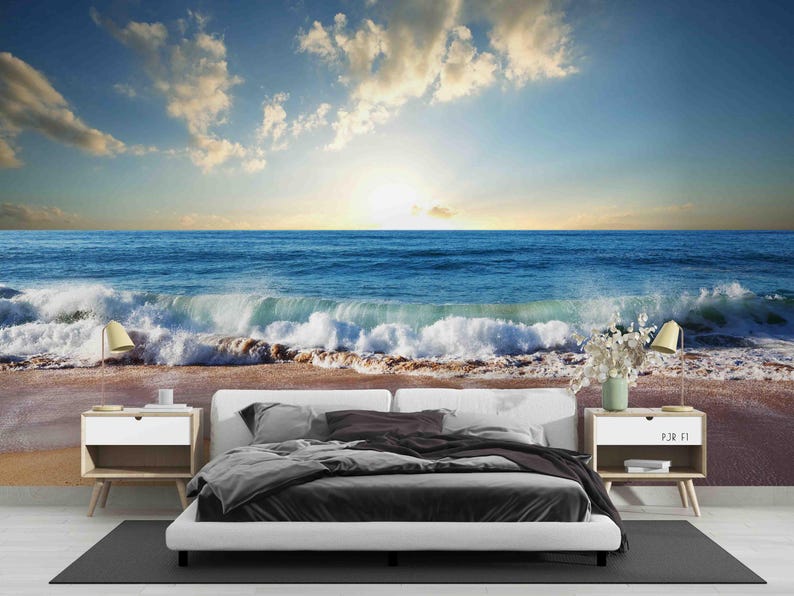 Beach Scene Wall Mural – Blue Sea & Sunny Sky, Peel and Stick Wallpaper ...
