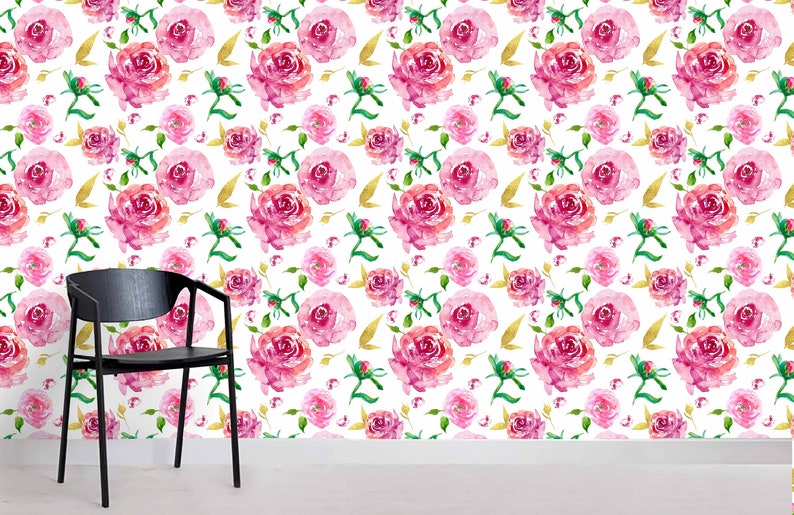 Wall Mural,Vintage art,Peel and Stick Flower Wallpaper 3D Watercolor Gorgeous Removable Self Adhesive Wallpaper Pink-tones
