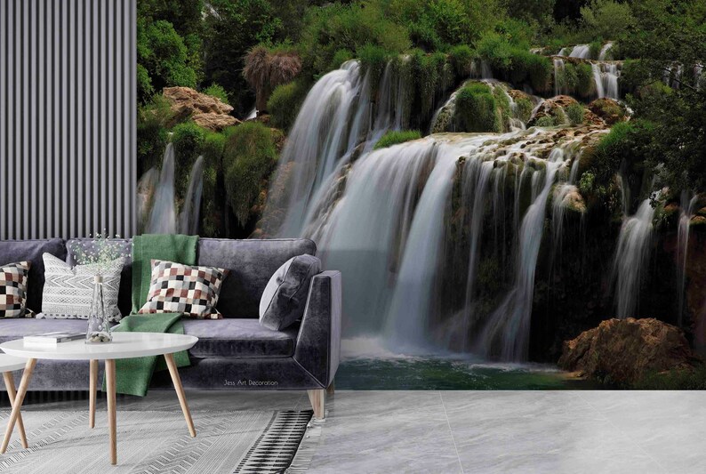 Mountain Waterfall Wallpaper Mural, Removable Peel and Stick Wall Decor ...