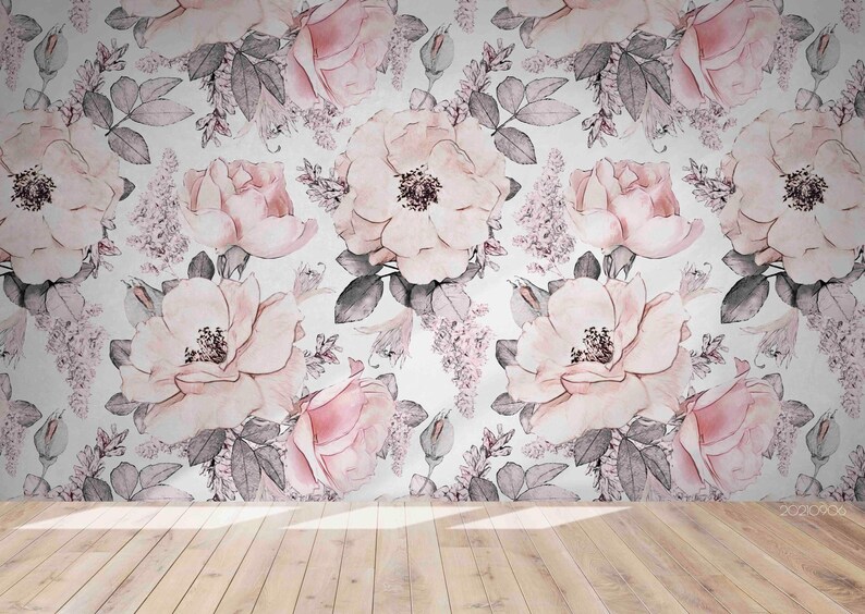 Pink Floral Watercolor Wallpaper Mural – Peel and Stick - Etsy