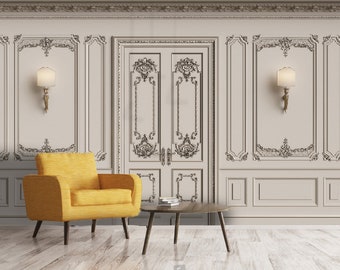 3D Molding Wallpaper, Interior Wall With Cornice Wall Mural, Embossed Wall Decor, Classic Wall Art, Peel and Stick, Removable Wallpaper