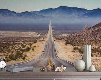 3D US Route 66 Road Wallpaper, Mountain Wall Mural, Plant Wall Decor, Landscape Wall Art, Peel and Stick, Removable Wallpaper, wall sticker