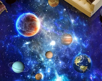 3D Planet Outer Space Galaxy, vinylvloermuurschildering, zelfklevend vinyl, vloerkunst, badkamervloer, keukenvloer, epoxyvloer, 3D visueel 5